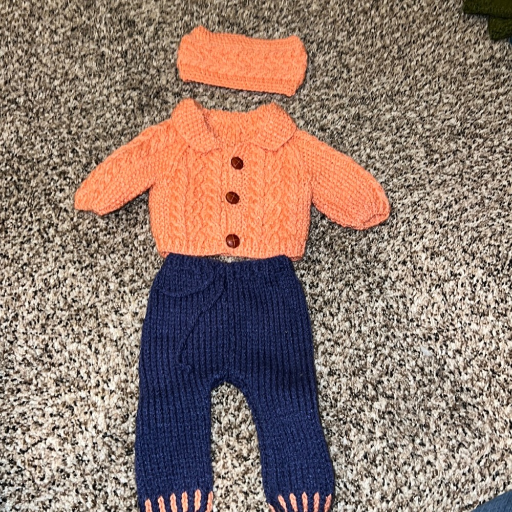 American girl style 18” hand made doll outfit sweater, pants, headband peach